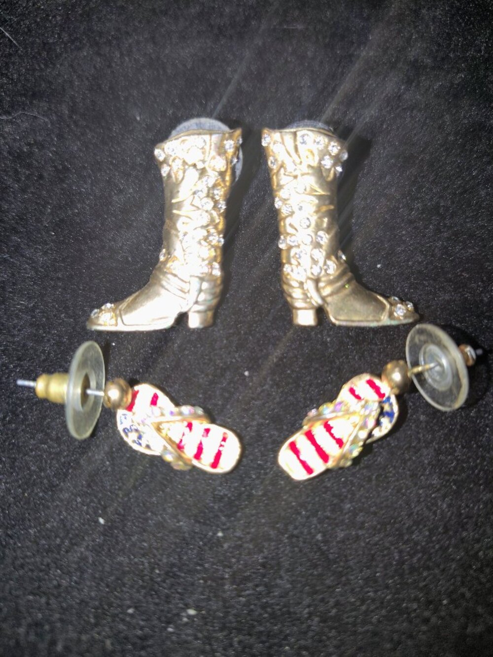 Vintage Western Cowboy Boot Studs & Patriotic Flip‑Flop Earrings – 1980s/90s